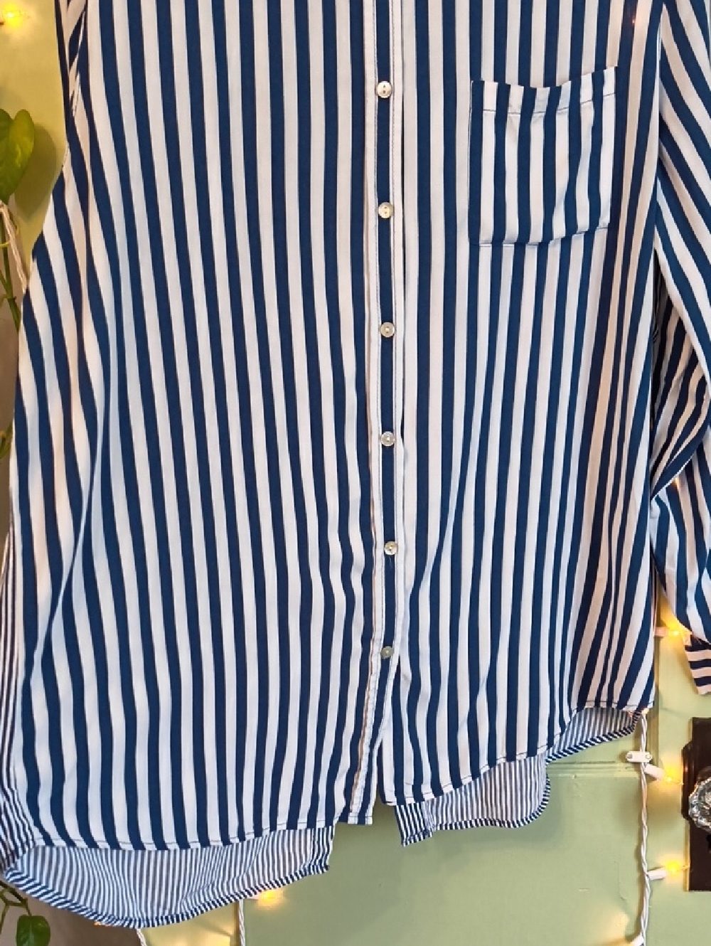 Women's Jane & Delancey Navy White Vertical Stripe Button Up & Back Blouse XL - Picture 8 of 11